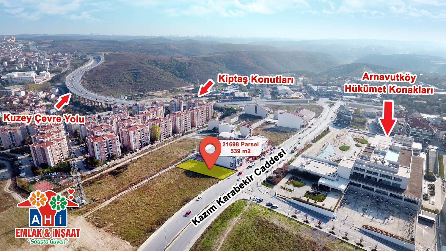 Arnavutköy Hükümet Konakları Karşısı Cadde Cephe Ticari+Konut İmarlı Yatırımlık 539m2 Arsa