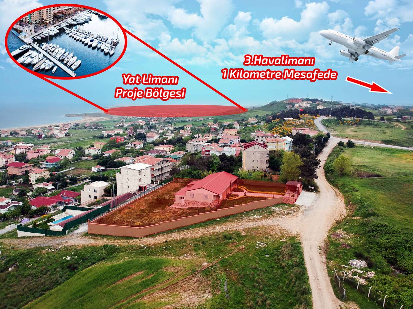 Arnavutköy Yeniköy Mahallesinde Deniz Manzaralı Havalimanı ve Kanal İstanbula Yakın 1702m2 Arsa + Yazlık